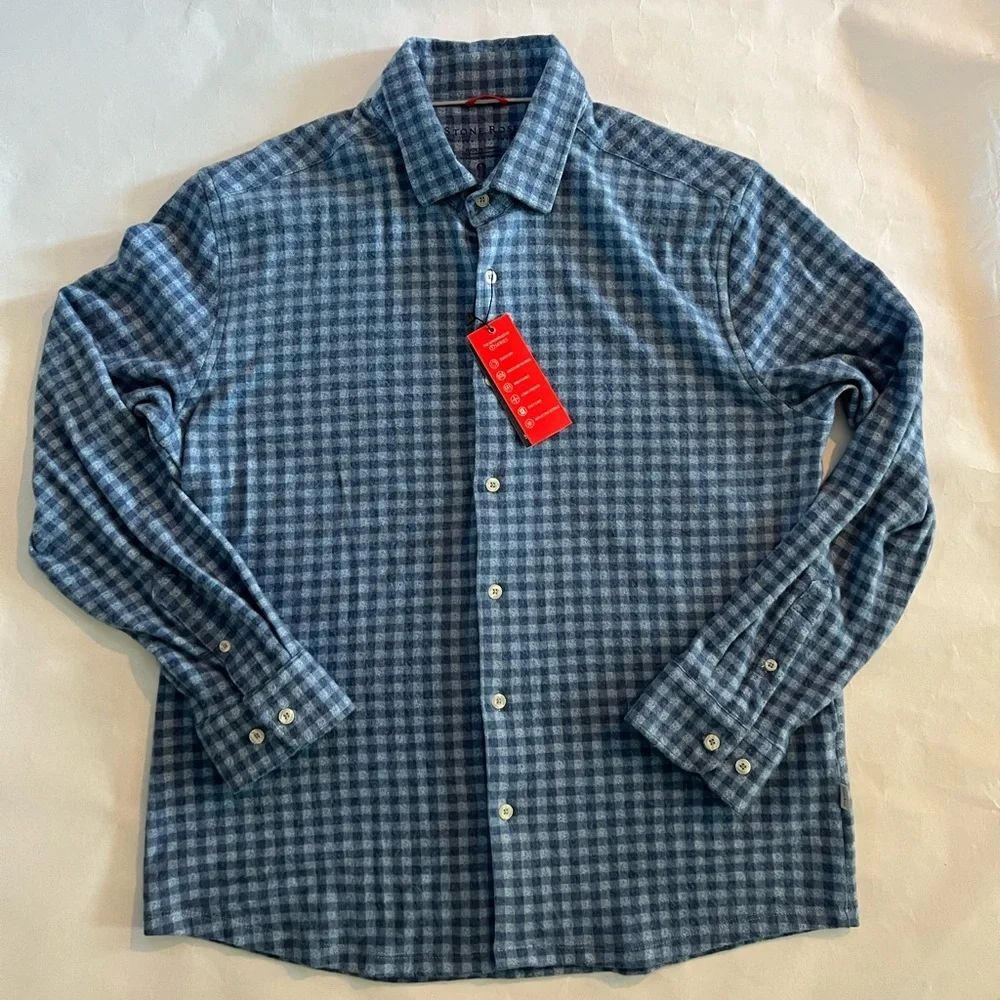 NWT Stone Rose Shirt Blue Gingham Button Up Shirt Long Sleeve Size Large - Picture 3 of 4